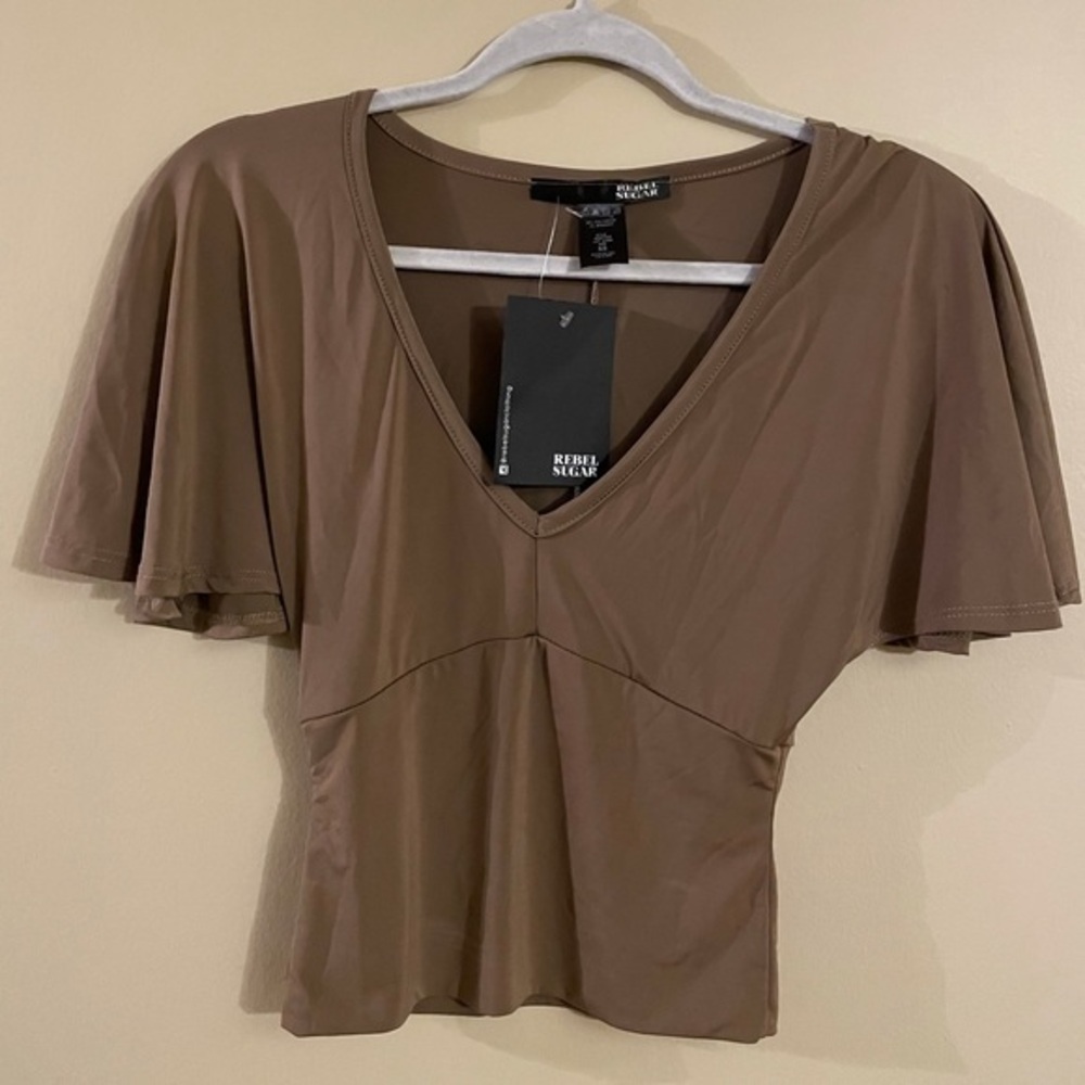 Women V Neck Coffee Color Shrug Style Top Size XS
